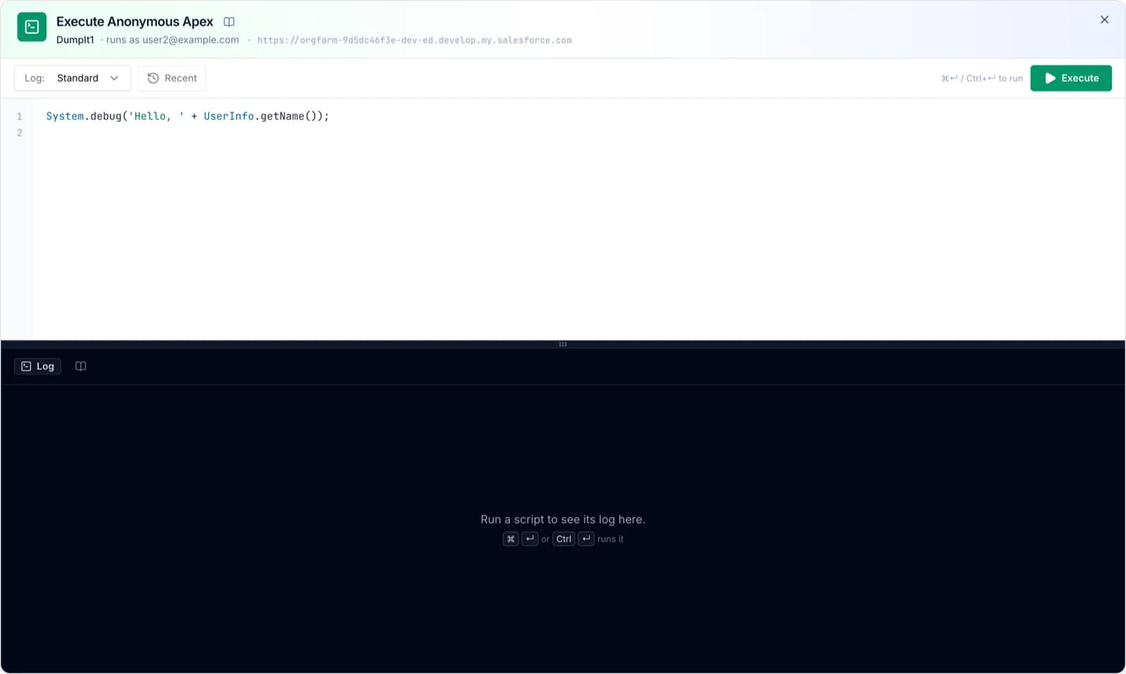 Execute Anonymous Apex with the debug log