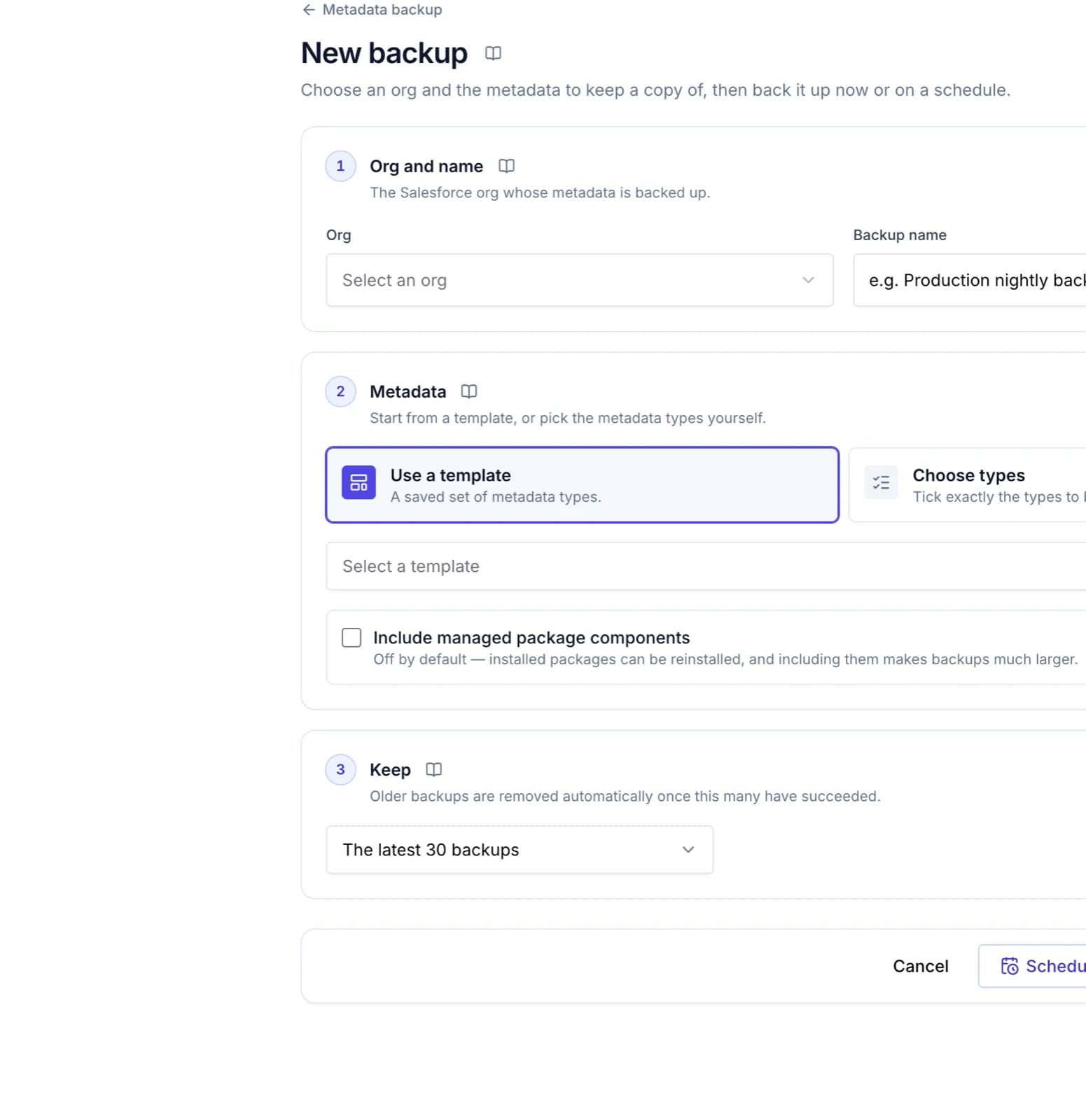 Creating a scheduled metadata backup