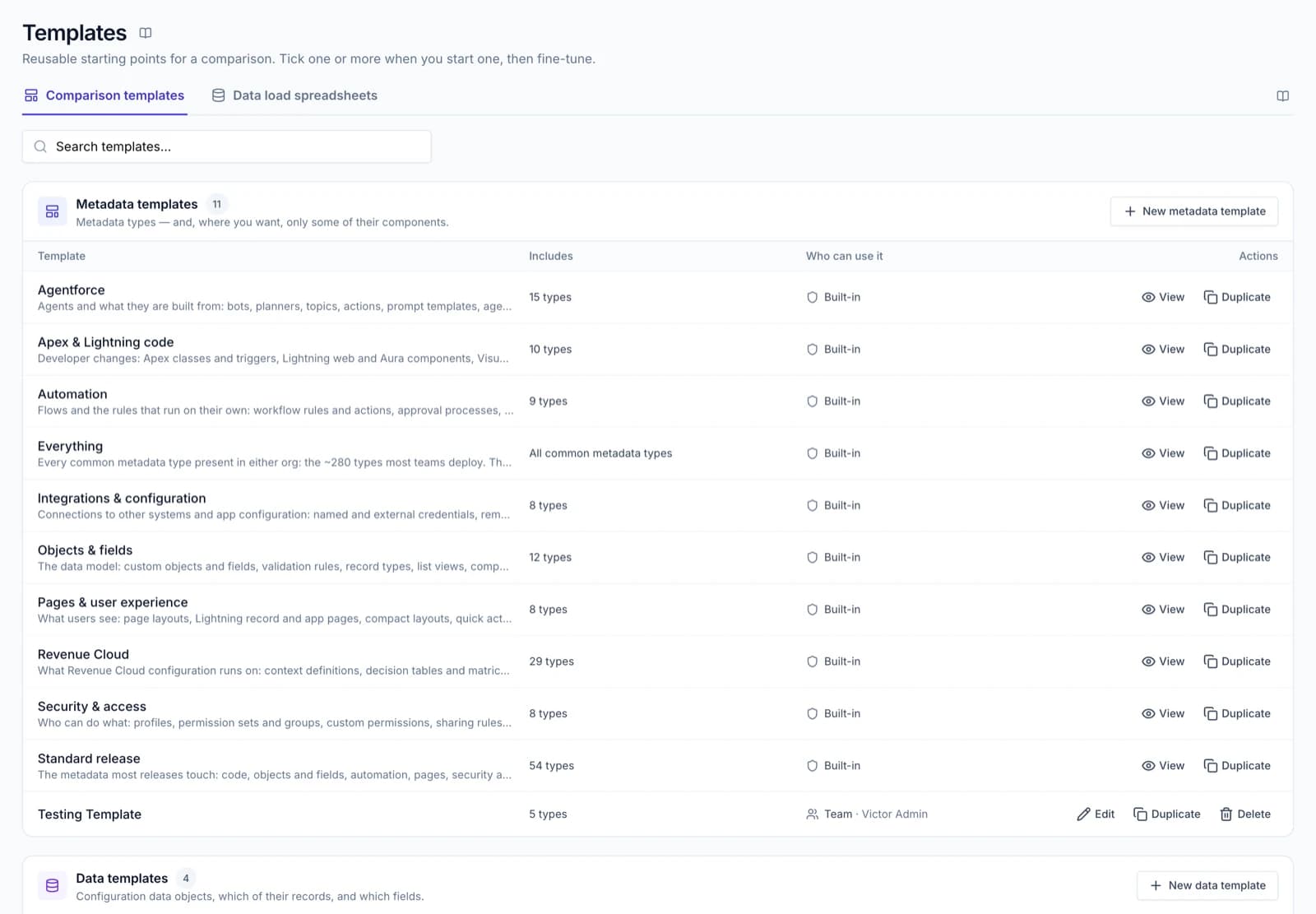 The template library with built-in and company templates